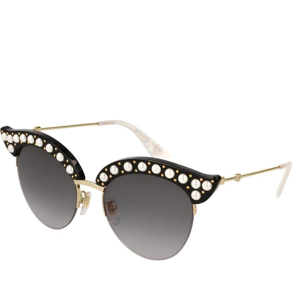 GUCCI Cat Eye Sunglasses Black Gold Pearl Women's - Picture 1 of 6